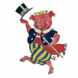 Vintage Humour, Cute Happy Dancing Pig Dances Photo Sculpture Decoration<br><div class="desc">Vintage illustration funny humourous image featuring a dancing pig with a huge smile on his face. He is wearing a suit with striped pants,  a top hat and cane.</div>