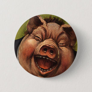 Vintage Humour, Funny Victorian Pig Laughing 6 Cm Round Badge