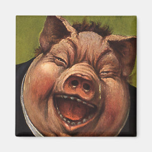 Vintage Humour, Funny Victorian Pig Laughing Magnet