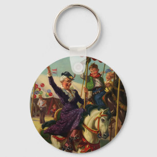 Vintage Humour, Grandma on a Merry-Go-Round Horse Key Ring