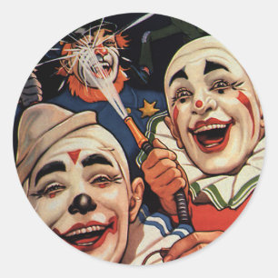 Vintage Humour, Laughing Circus Clowns and Police Classic Round Sticker