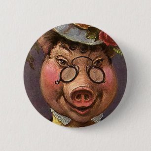 Vintage Humour, Silly and Funny Victorian Lady Pig 6 Cm Round Badge