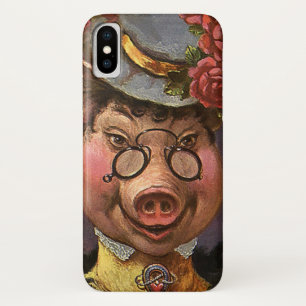 Vintage Humour, Silly and Funny Victorian Lady Pig iPhone X Case