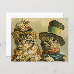 Vintage Humour, Victorian Bride Groom Cats in Hats
