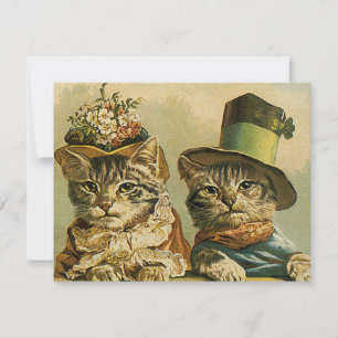 Vintage Humour, Victorian Bride Groom Cats in Hats