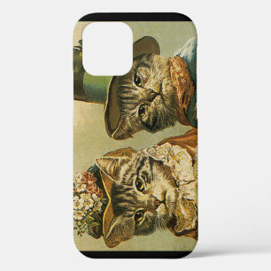 Vintage Humour, Victorian Bride Groom Cats in Hats iPhone 12 Case