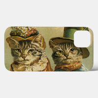 Vintage Humour, Victorian Bride Groom Cats in Hats