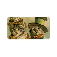 Vintage Humour, Victorian Bride Groom Cats in Hats