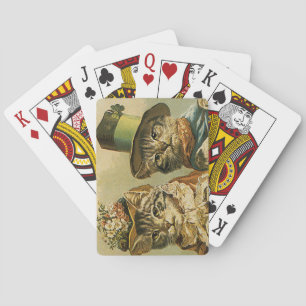 Vintage Humour, Victorian Bride Groom Cats in Hats Playing Cards