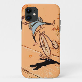 Vintage Humourous Man Bicycle Ride Fall Cat Orange iPhone 11 Case