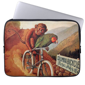 Vintage Humourous Monkey Parrot Bicycle Ride Laptop Sleeve