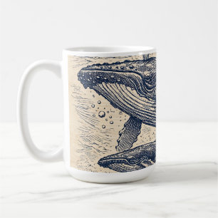 Vintage Humpback Whale Pod Engraving Coffee Mug