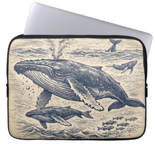 Vintage Humpback Whale Pod Engraving Laptop Sleeve