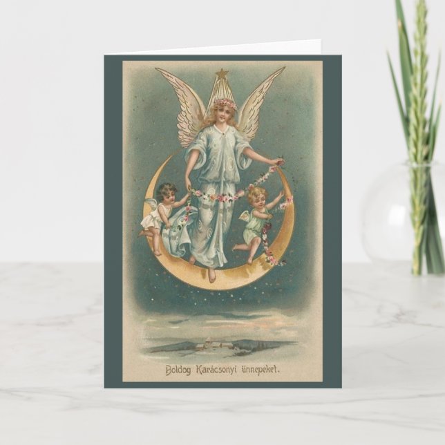 Vintage Hungarian Angels Christmas Greeting Card (Front)