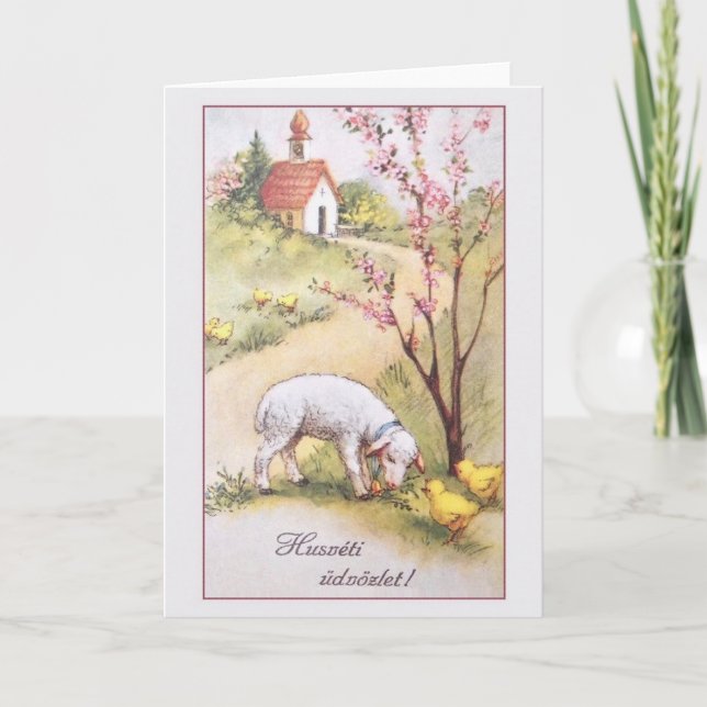 Vintage Hungarian Easter Greeting Card (Front)