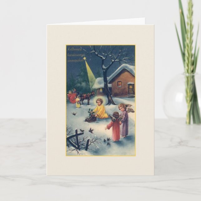 Vintage Hungarian Karácsonyi Christmas Card (Front)