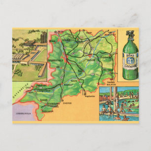 Vintage Hungary Map Postcard