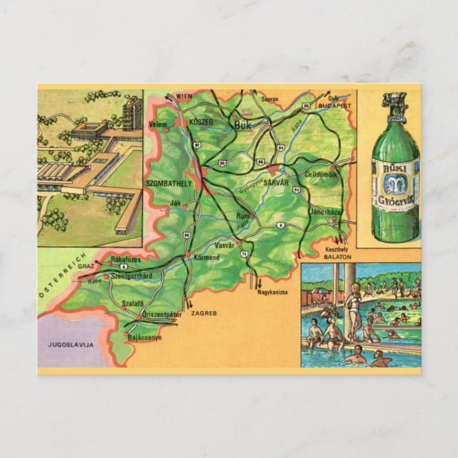 Vintage Hungary Map Postcard (Front)