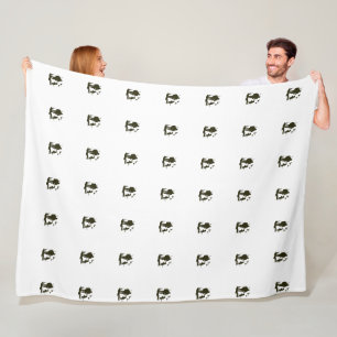 Vintage Hunter and Dog Silhouette Pattern Fleece Blanket