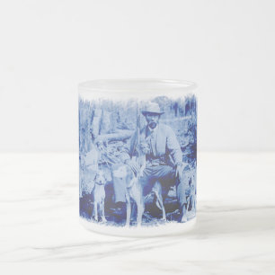 Vintage Hunter With His Dogs Frosted Glass Mug