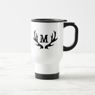 Vintage hunting deer monogram antlers travel mug