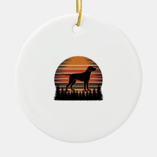 Vintage Hunting Dog Sunset Forest Vector Design_1 Ceramic Tree Decoration