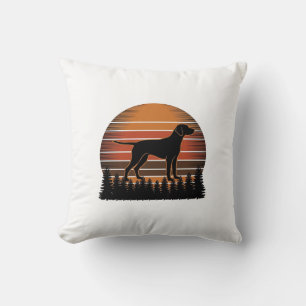 Vintage Hunting Dog Sunset Forest Vector Design_1 Cushion