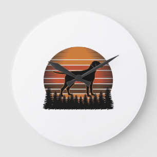 Vintage Hunting Dog Sunset Forest Vector Design_1 Large Clock