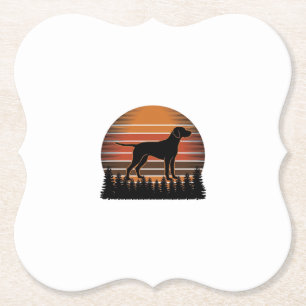 Vintage Hunting Dog Sunset Forest Vector Design_1 Paper Coaster