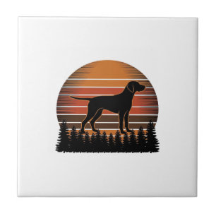 Vintage Hunting Dog Sunset Forest Vector Design_1 Tile