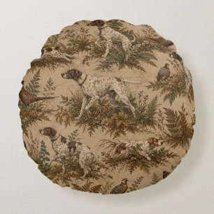 Vintage Hunting Dogs & Game Birds Pattern Round Cushion