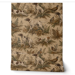 Vintage Hunting Dogs & Game Birds Pattern Wallpaper