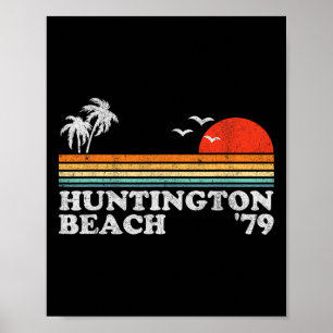 Vintage Huntington Beach California Retro Surfing Poster