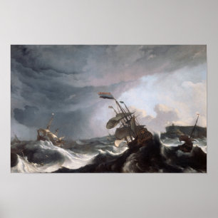 Vintage Hurricane At Sea Print