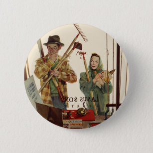 Vintage Husband and Wife with Gardening Tools 6 Cm Round Badge