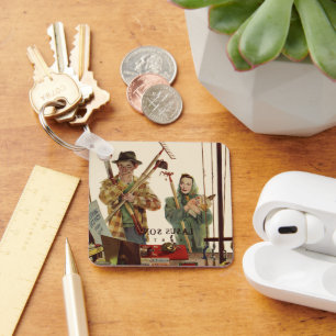 Vintage Husband and Wife with Gardening Tools Key Ring