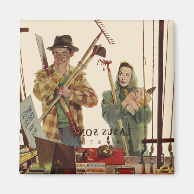 Vintage Husband and Wife with Gardening Tools Magnet (Front)