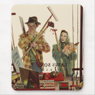 Vintage Husband and Wife with Gardening Tools Mouse Mat