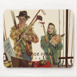 Vintage Husband and Wife with Gardening Tools Mouse Mat