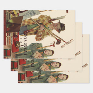 Vintage Husband and Wife with Gardening Tools Wrapping Paper Sheet