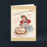 Vintage Husband Birthday Greeting Card<br><div class="desc">Retro / Vintage Birthday greeting card.  Lovely wife decorating a birthday cake for her husband!  A Birthday Greeting to my Husband!</div>