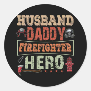 Vintage Husband Daddy Firefighter Hero Matching Classic Round Sticker