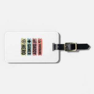 Vintage Husband Daddy Gamer Hero Geometric T-Shirt Luggage Tag