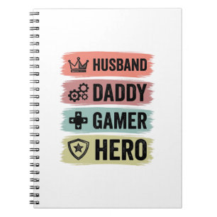 Vintage Husband Daddy Gamer Hero Geometric T-Shirt Notebook