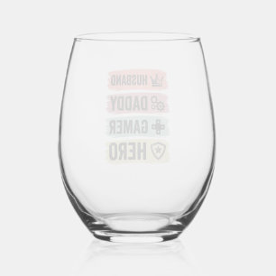 Vintage Husband Daddy Gamer Hero Geometric T-Shirt Stemless Wine Glass