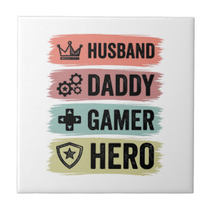 Vintage Husband Daddy Gamer Hero Geometric T-Shirt Tile