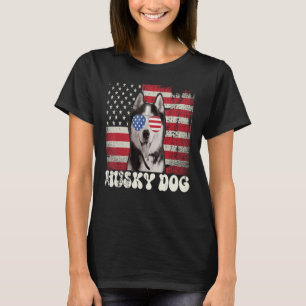Vintage Husky Dog Sunglasses USA Flag Patriotic 4t T-Shirt