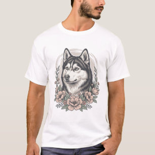 Vintage Husky Floral Portrait Shirt Design_1