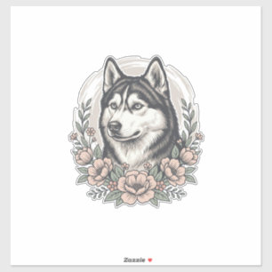 Vintage Husky Floral Portrait Shirt Design_1