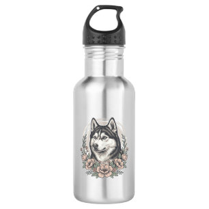 Vintage Husky Floral Portrait Shirt Design_1 532 Ml Water Bottle